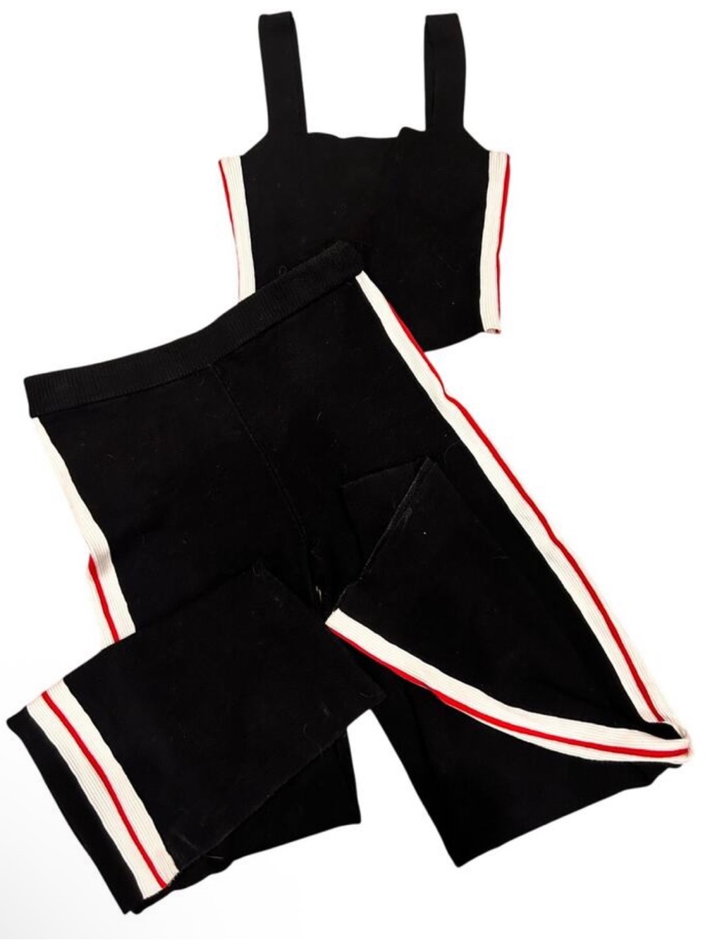 House of Harlow 1960 Knit Set Black Crop Top Pants Stripe Viscose Sporty White S